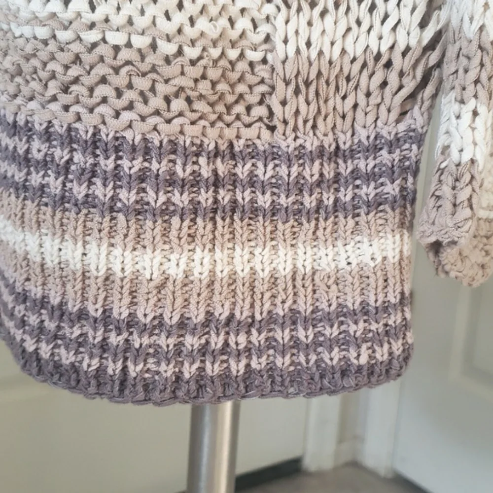Free People Desert Moon Sweater Sand Striped Open Knit Pullover Wide Neck MEDIUM